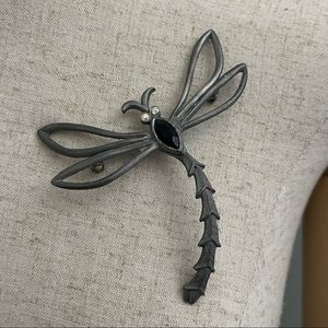 Ultra Craft Large Vintage Pewter Dragonfly Brooch With Accent Stones